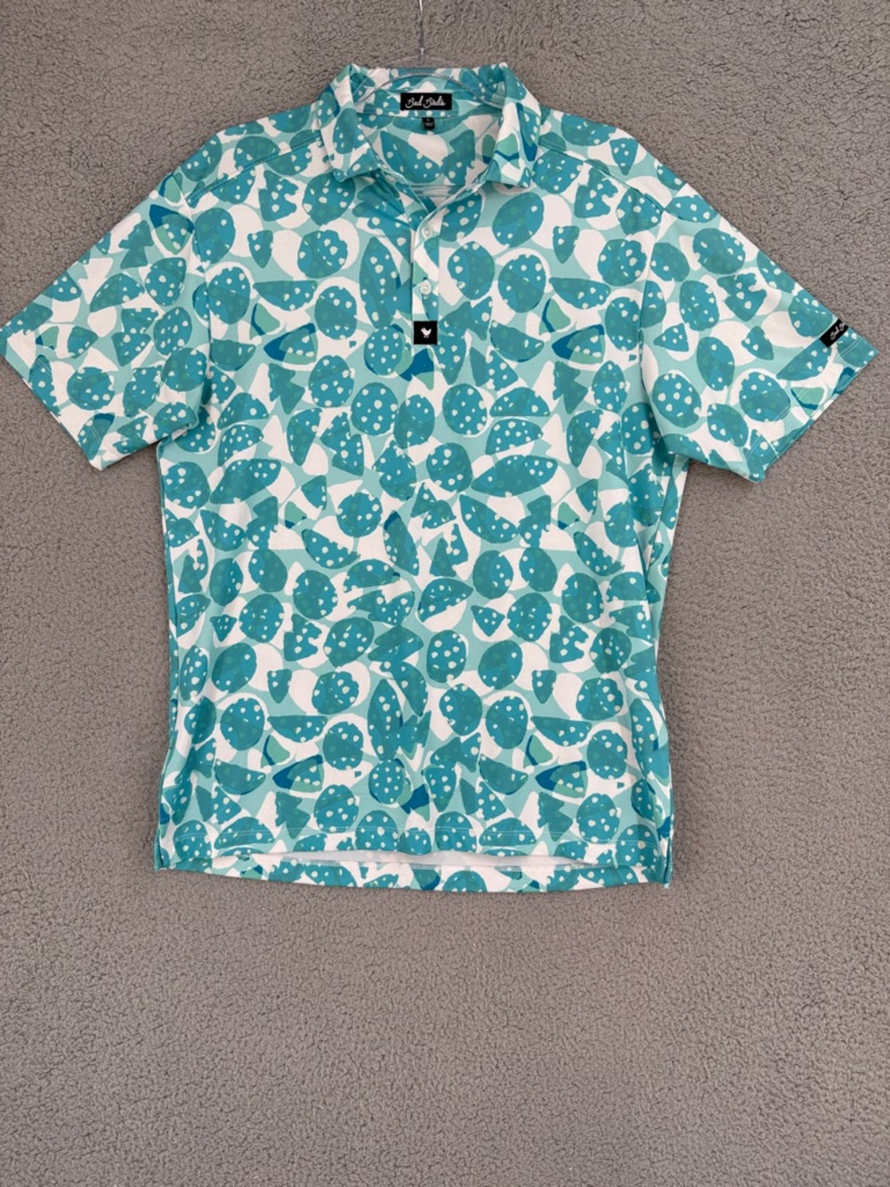 Bad Birdie Men’s Large short sleeve golf polo shirt Teal Patterned performance